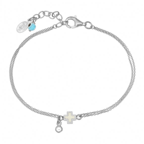 Gregio Bracelet W/ White Enamel Cross- Silver | Mocha Australia