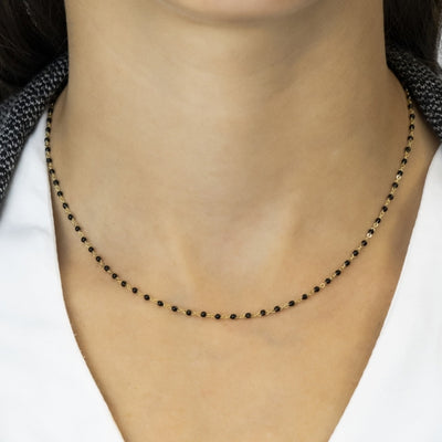 Gregio Simply Me/Tiny Shiny Single Chain Necklace w/ Black Enamel Beads- Gold | Mocha Australia