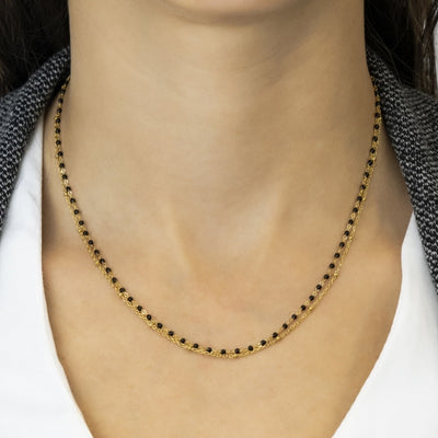 Gregio Simply Me/Tiny Shiny Double Chain Necklace w/ Black Enamel Beads- Gold | Mocha Australia