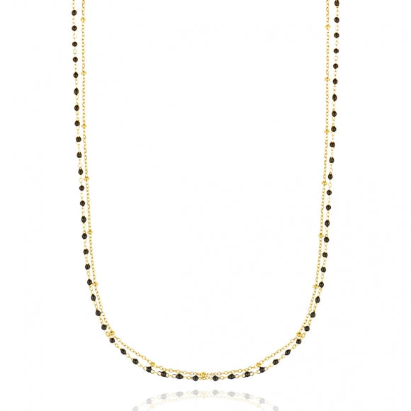 Gregio Simply Me/Tiny Shiny Double Chain Necklace w/ Black Enamel Beads- Gold | Mocha Australia