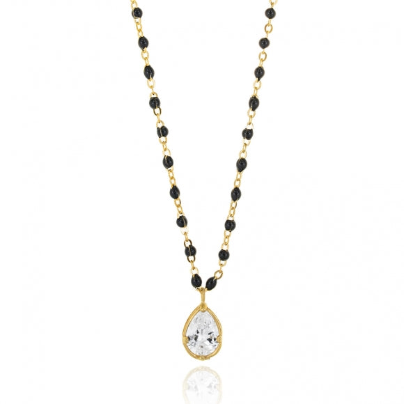 Gregio Simply Me/Tiny Shiny Single Chain Necklace w/ Black Enamel Beads & Cz Pendant- Gold | Mocha Australia