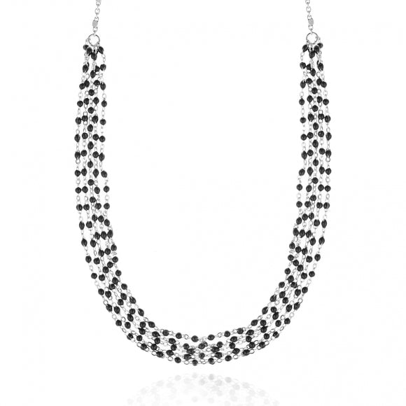 Gregio Simply Me/Tiny Shiny Multi Chain Necklace w/ Black Enamel Beads- Silver | Mocha Australia