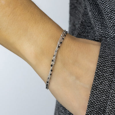 Gregio Simply Me/Tiny Shiny Double Chain Bracelet w/ Black Enamel Beads- Silver | Mocha Australia