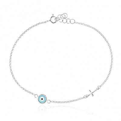 Gregio Wish Luck/ Lucky Moments Bracelet w/ Evil Eye & Cross - Silver | Mocha Australia