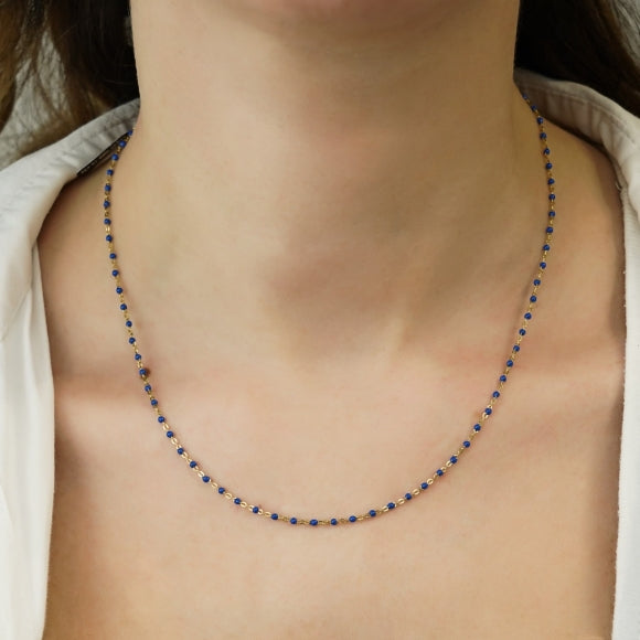 Gregio Simply Me/Tiny Shiny Single Chain Necklace w/ Blue Enamel Beads- Gold | Mocha Australia