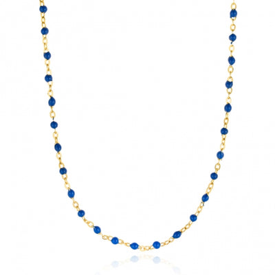 Gregio Simply Me/Tiny Shiny Single Chain Necklace w/ Blue Enamel Beads- Gold | Mocha Australia