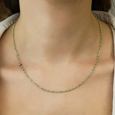 Gregio Simply Me/Tiny Shiny Single Chain Necklace w/ Light Blue Enamel Beads- Gold | Mocha Australia