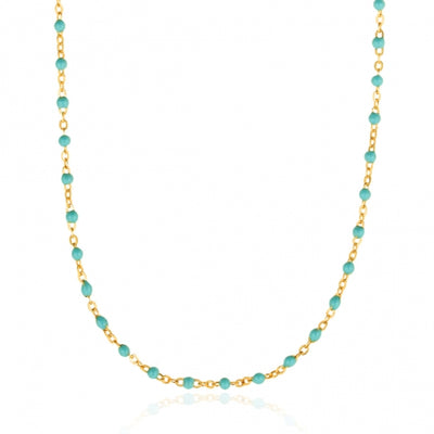 Gregio Simply Me/Tiny Shiny Single Chain Necklace w/ Light Blue Enamel Beads- Gold | Mocha Australia