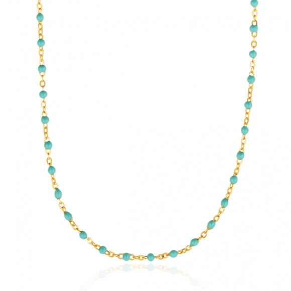 Gregio Simply Me/Tiny Shiny Single Chain Necklace w/ Light Blue Enamel Beads- Gold | Mocha Australia