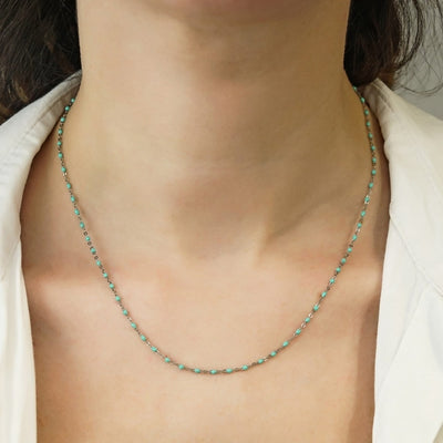 Gregio Simply Me/Tiny Shiny Single Chain Necklace w/ Light Blue Enamel Beads- Silver | Mocha Australia