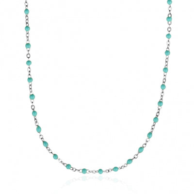 Gregio Simply Me/Tiny Shiny Single Chain Necklace w/ Light Blue Enamel Beads- Silver | Mocha Australia