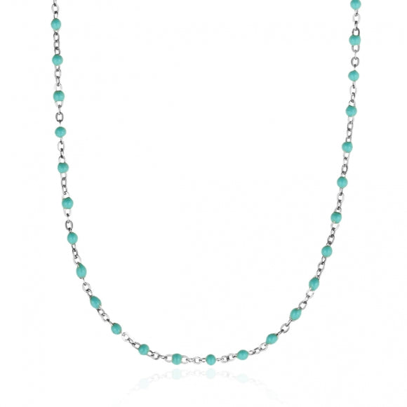 Gregio Simply Me/Tiny Shiny Single Chain Necklace w/ Light Blue Enamel Beads- Silver | Mocha Australia