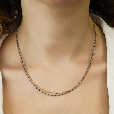 Gregio Simply Me/Tiny Shiny Double Chain Necklace w/ Blue Enamel Beads- Gold | Mocha Australia