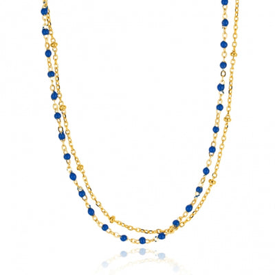 Gregio Simply Me/Tiny Shiny Double Chain Necklace w/ Blue Enamel Beads- Gold | Mocha Australia