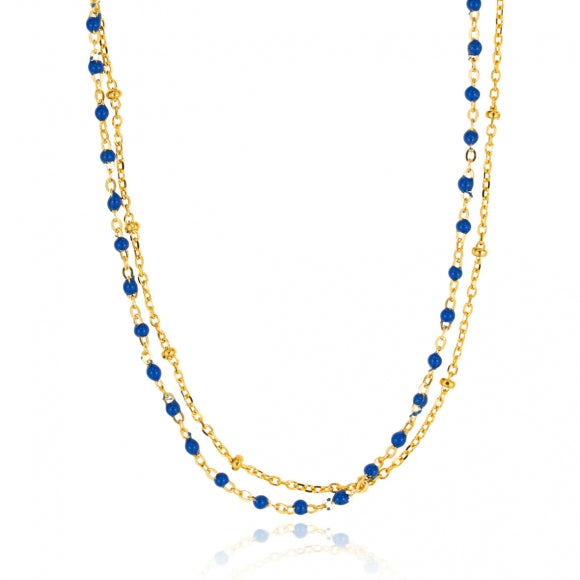 Gregio Simply Me/Tiny Shiny Double Chain Necklace w/ Blue Enamel Beads- Gold | Mocha Australia