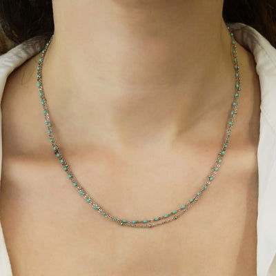 Gregio Simply Me/Tiny Shiny Double Chain Necklace w/ Light Blue Enamel Beads- Silver | Mocha Australia