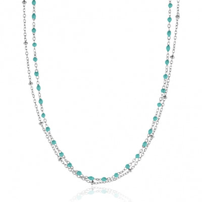 Gregio Simply Me/Tiny Shiny Double Chain Necklace w/ Light Blue Enamel Beads- Silver | Mocha Australia