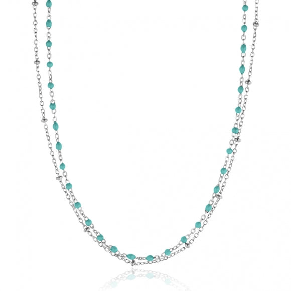 Gregio Simply Me/Tiny Shiny Double Chain Necklace w/ Light Blue Enamel Beads- Silver | Mocha Australia