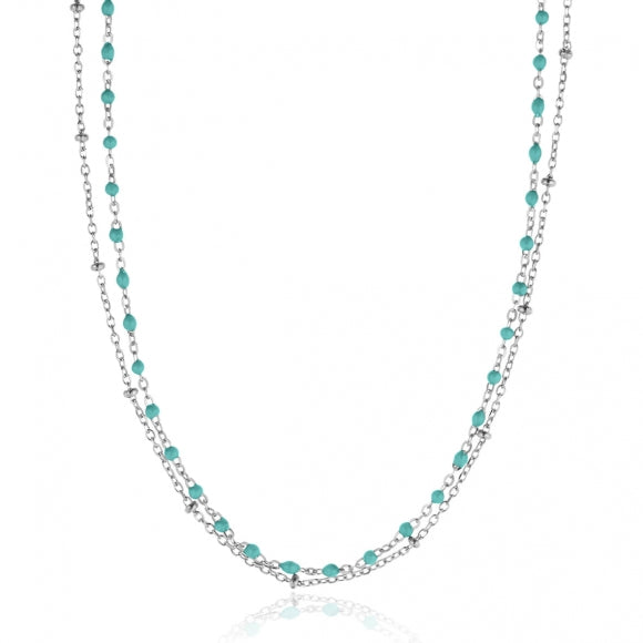 Gregio Simply Me/Tiny Shiny Double Chain Necklace w/ Light Blue Enamel Beads- Silver | Mocha Australia