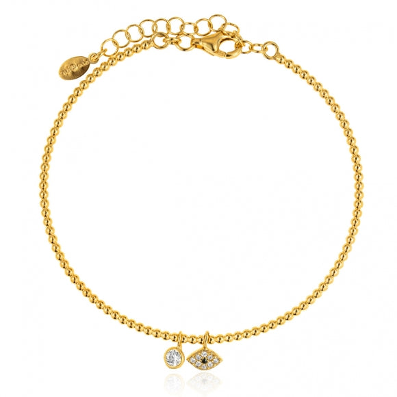 Gregio Simply Me/Tiny Shiny Beaded Bracelet w/ Evil Eye & CZ - Gold | Mocha Australia