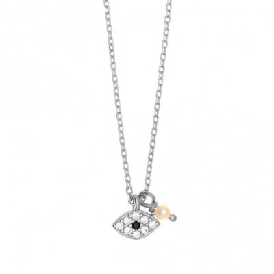 Gregio Simply Me/Tiny Shiny Necklace W/ CZ Evil Eye and Pearl - Silver | Mocha Australia