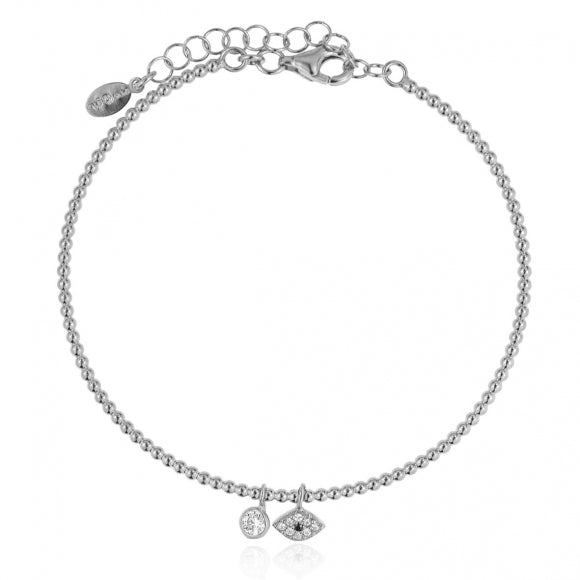 Gregio Simply Me/Tiny Shiny Beaded Bracelet w/ Evil Eye & CZ - Silver | Mocha Australia