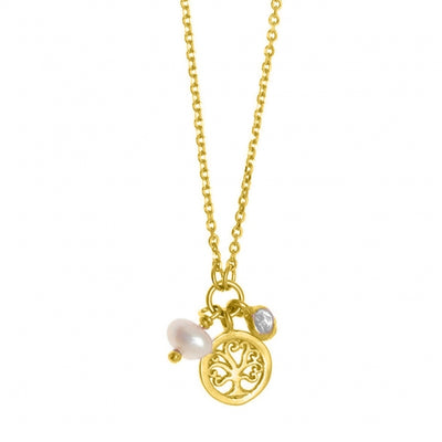 Gregio Simple Me/ Tiny Shiny Yg Necklace w/ Tree of Life and Pearl Charm - Gold | Mocha Australia