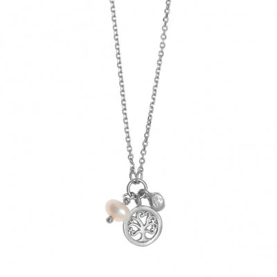 Gregio Simple Me/ Tiny Shiny Necklace w/ Tree of Life and Pearl Charm - Silver | Mocha Australia