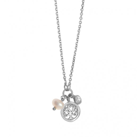 Gregio Simple Me/ Tiny Shiny Necklace w/ Tree of Life and Pearl Charm - Silver | Mocha Australia