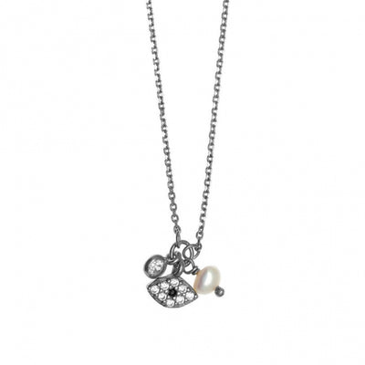 Gregio Simply Me/ Tiny Shiny Necklace w/ Cz Evil Eye and Pearl Charm - Silver | Mocha Australia