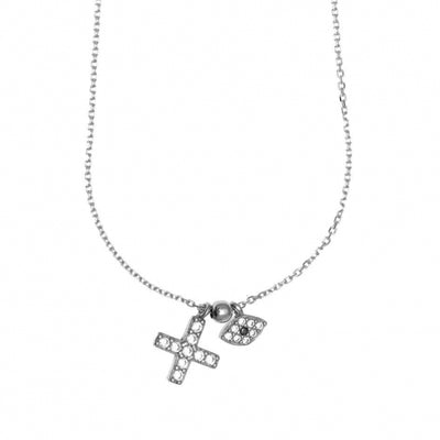 Gregio Simply Me/ Tiny Shiny Necklace w/ Cz Cross & Evil Eye - Silver | Mocha Australia