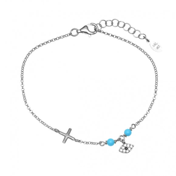 Gregio Simply Me/Tiny Shiny Bracelet W/Cross, Evil Eye and Beads - Silver | Mocha Australia