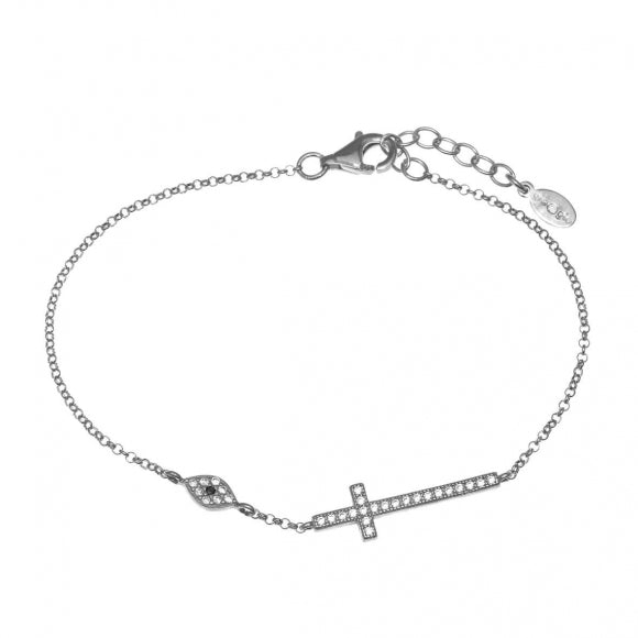 Gregio Simply Me/Tiny Shiny Bracelet w/ Cross & Evil Eye - Silver | Mocha Australia