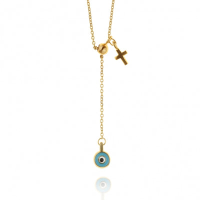 Gregio Simply Me/ Tiny Shiny Yg Necklace w/ Evil Eye and Cross Charm - Gold | Mocha Australia