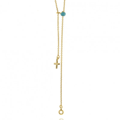 Gregio Simply Me/ Tiny Shiny Yg Necklace w/ Cross charm and Turquoise Bead - Gold | Mocha Australia