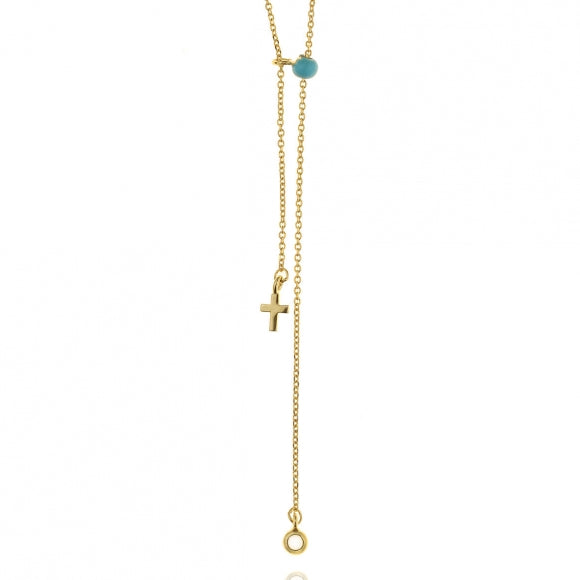 Gregio Simply Me/ Tiny Shiny Yg Necklace w/ Cross charm and Turquoise Bead - Gold | Mocha Australia
