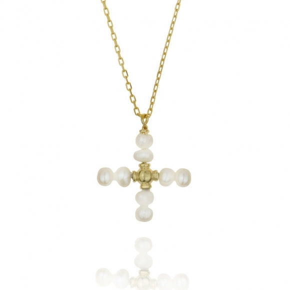 Gregio Simply Me/Simple & Classy Necklace w/ Pearl Cross - Gold | Mocha Australia