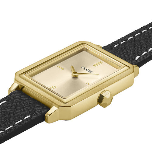 CLUSE Fluette Double Strap - Black Leather/Gold Watch