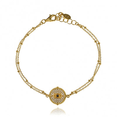 Gregio Wish Luck Double Chain Bracelet W/ CZ Evil Eye - Gold | Mocha Australia