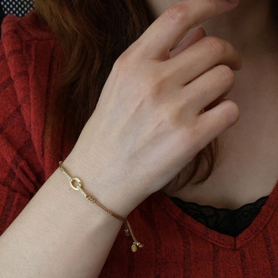 Gregio Brown Adjustable Bracelet w/ CZ Oval Links - Gold | Mocha Australia