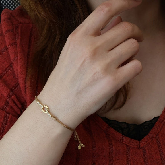 Gregio Brown Adjustable Bracelet w/ CZ Oval Links - Gold | Mocha Australia