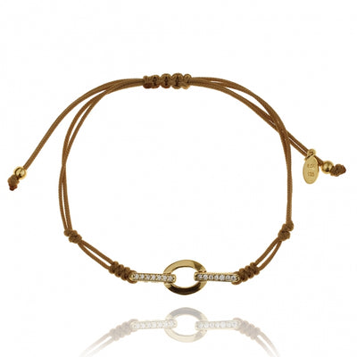 Gregio Brown Adjustable Bracelet w/ CZ Oval Links - Gold | Mocha Australia