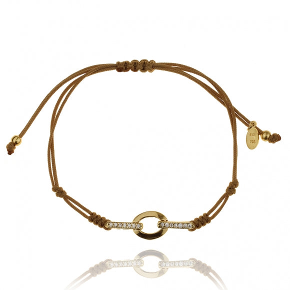 Gregio Brown Adjustable Bracelet w/ CZ Oval Links - Gold | Mocha Australia