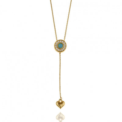 Gregio Wish Luck Necklace w/ CZ Bead and Heart - Gold | Mocha Australia