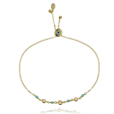Gregio Simply Me Bracelet w/ CZ & Turquoise Beads - Gold | Mocha Australia