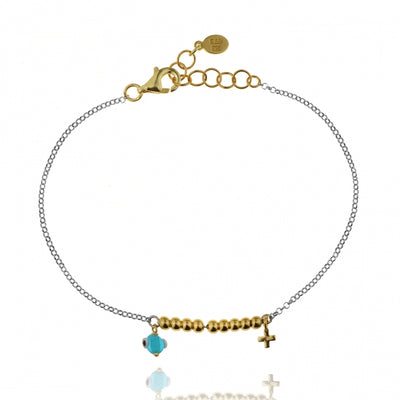 Gregio Simply Me Beaded Bracelet w/ Cross & Evil Eye - Silver/Gold | Mocha Australia