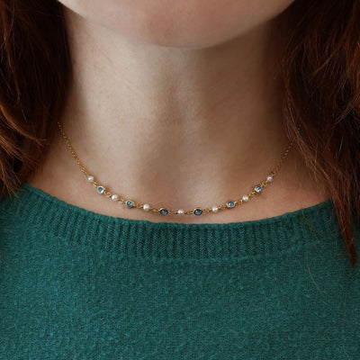 Gregio Simply Me Necklace W/ Pearls & Blue CZ - Gold | Mocha Australia