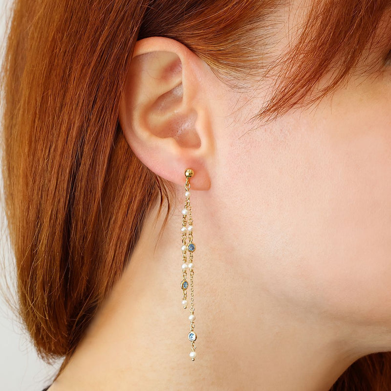 Gregio Simply Me Earrings W/ Pearls & Blue CZ - Gold | Mocha Australia