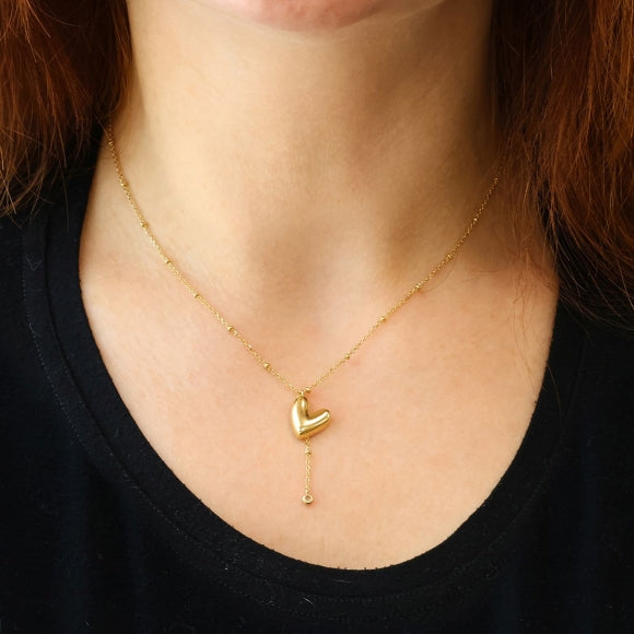 Gregio Wish Luck Necklace w/ Heart and CZ - Gold | Mocha Australia