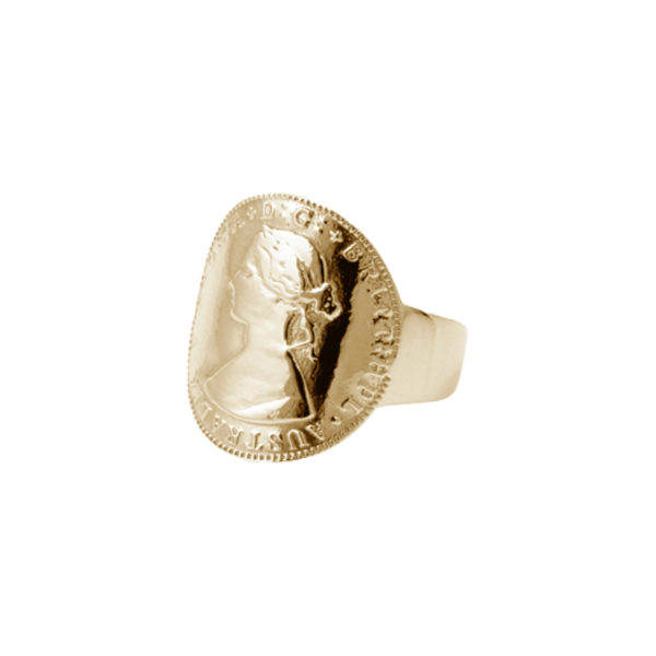 Von Treskow Small Curved Coin Ring- Gold | Mocha Australia